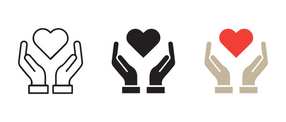 Hands holding a heart icons. isolated on white background, symbol of love and care.