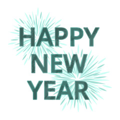 Happy New Year text with festive fireworks background, perfect for holiday greetings and celebrations.