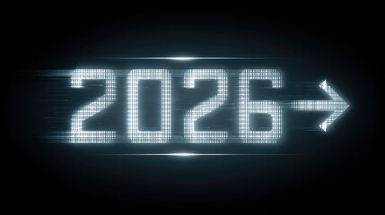 Digital Countdown to Year 2026 with Moving Arrow Animation