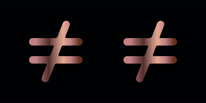 Copper Not Equal Sign Icons on Black Background Modern Design Element for Decoration