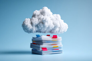 Cloud icon filled with documents, concept of cloud computing and storage