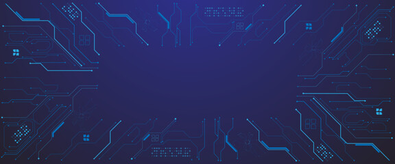 Vector circuit board frame with an empty place in the centre on a technology blue background.