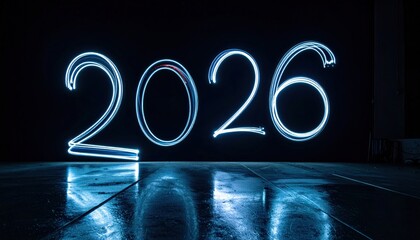 2026 light painting on dark background — neon long-exposure typography and night creativity