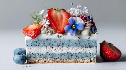 
White cream cake decorated with pastel roses and flowers, an elegant wedding-style dessert