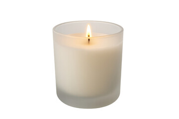 Burning candle in frosted glass with transparent background