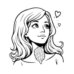 Dreamy eyed girl lost in thought floating hearts whimsy illustration creative concept perfect