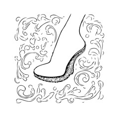 Elegance in etched lines: A graceful depiction of a foot adorned with decorative swirls