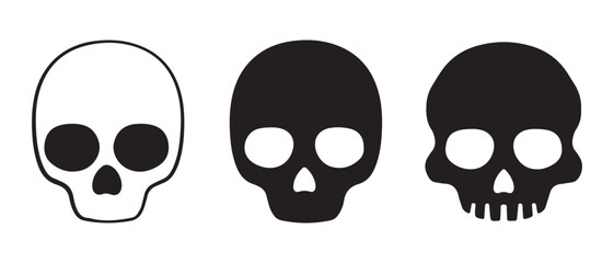Skulls icons. in different styles, black and white isolated on white background.