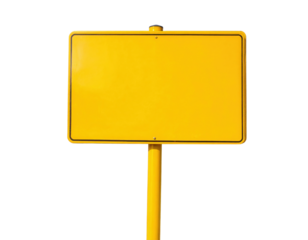 A blank yellow sign mounted on a straight pole, ready for messages or instructions.