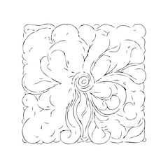 Elegant floral flourish design with swirling lines and organic patterns in a square format
