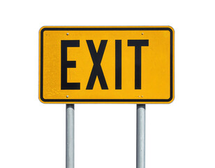 A yellow road sign displaying the word "EXIT" in bold, black letters.
