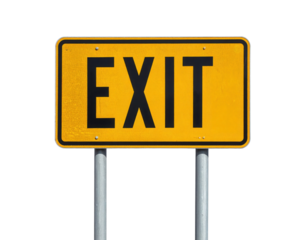 A yellow road sign displaying the word "EXIT" in bold, black letters.