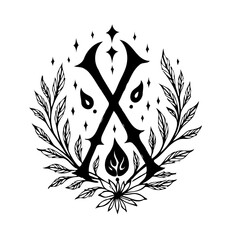 Elegant floral insignia with a stylized letter X and botanical elements creating an ornate crest