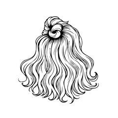 Elegant flowing hairstyle graphic art depicting a twisted bun with wavy strands perfect for design