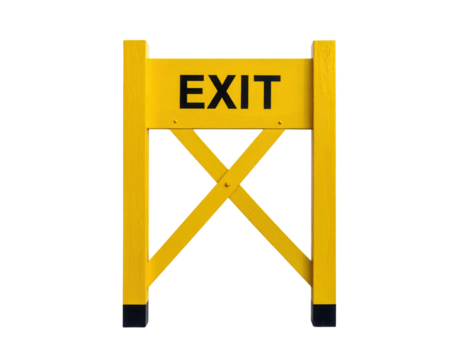 A vibrant yellow sign displaying the word "EXIT" prominently, designed to direct individuals towards an exit point.