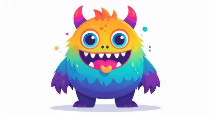 Naklejka premium A colorful, cartoonish monster with large eyes, sharp teeth, and vibrant hues, radiating a playful and whimsical vibe.