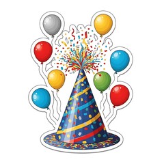 Festive Celebration with Party Hat Balloons and Confetti Explosion.