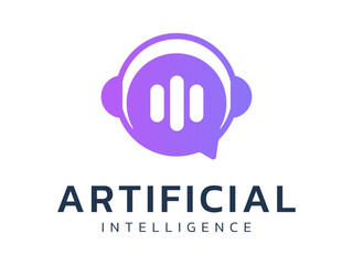 Artificial Intelligence Technology with Chatbot and Voice Assistant logo vector design concept. AI Robot Virtual Assistance logotype symbol for AI Technology, online support, automation, ui, website.