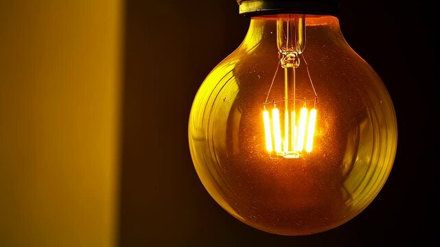 Light bulb filament turning on and glowing, representing an idea or innovation, for concept development and thought process video
