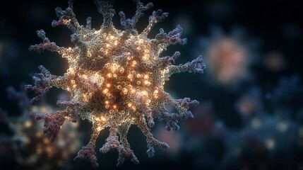 A swarm of antibodies covering and neutralizing a virus, preventing it from infecting a host cell.