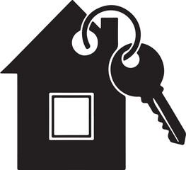House and Key Silhouette Icon Real Estate Property Purchase Symbol