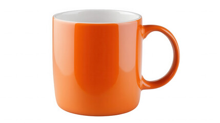 Bright orange mug with a white interior against a stark on transparent background