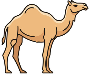 Flat vector camel icon with simple lines, plain white background.