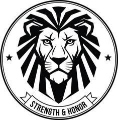 Bold lion logo with strength and honor message for branding needs