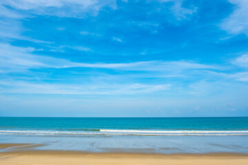 Nature of the ocean and blue sky Summer with sunshine, sandy beaches, clear blue waters sparkling...