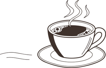 Vector icon illustration of a hot coffee mug or espresso cup with steam and beans, a perfect symbol for a cafe or breakfast beverage design