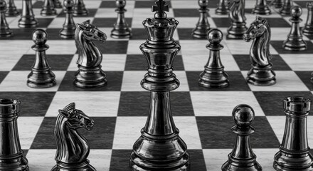 Black chess king dominates strategic board game