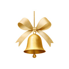 Watercolor golden bell with ribbon isolated on transparent background
