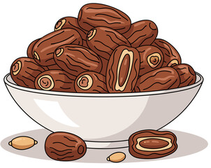 Vector illustration of dates in a bowl, flat style