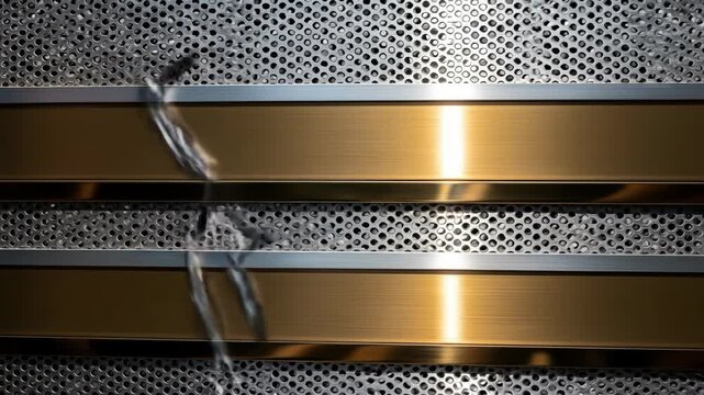 Brushed gold and silver metallic bands with a perforated silver background