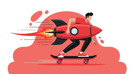 Naklejka premium Man With Rocket-Powered Skateboard Achieving Unprecedented Velocity Through Dynamic Movement