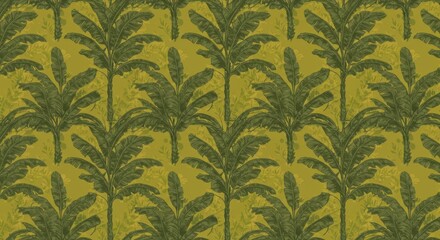 Olive green tropical palm tree pattern with detailed leafy foliage design