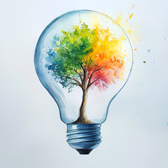 Light Bulb with Tree, Tree in Light Bulb, Creative Green Energy, Eco-Friendly Light Bulb, Nature and Technology, Sustainable Energy Idea, Green Innovation, Nature’s Light