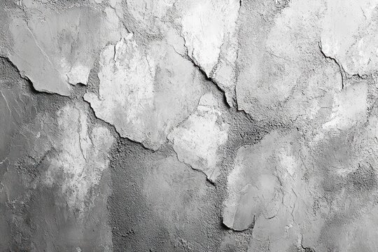 close-up of a weathered, cracked concrete wall with peeling paint and rough textured surface