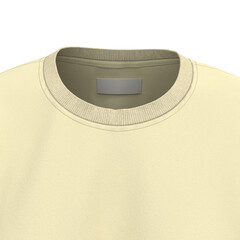 3D rendering of clothing tag and brand label mockup on t-shirt. Realistic fabric texture and apparel branding design