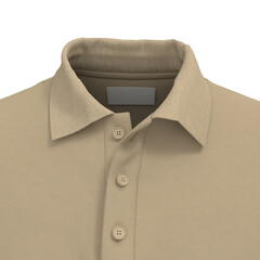 Close-up 3D render of brand label on polo shirt. Realistic fabric stitching and logo tag mockup