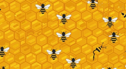 Honeycomb pattern with busy bees