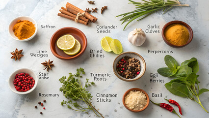 Spice and herb collection a vibrant assortment of culinary essentials, showcasing the diverse...