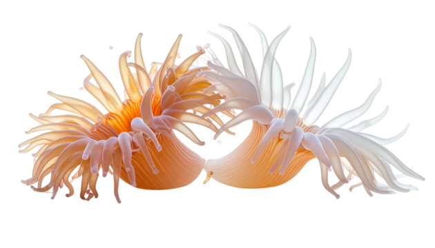 Bright Orange Sea Anemone with Tentacles Isolated on White Background, Marine Life