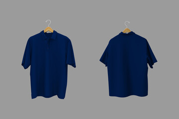 3D rendering of an oversized short sleeve polo shirt mockup for men. Realistic fabric texture, front and back view on hanger