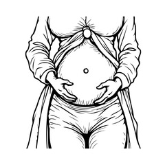 Gestational anticipation embodied artistic line work depicting maternal connection and forthcoming