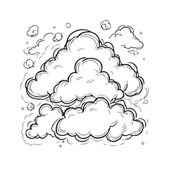 Hand drawn clouds isolated on white, fluffy sky illustration creates dreamlike atmosphere with