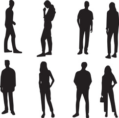 A vector illustration set of standing business people silhouettes in suits for teamwork and success