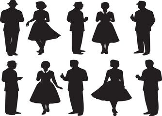 Vector set of fashion women silhouettes with shopping bags and dresses