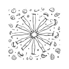 Illustrative arms meeting to form unity concept with surrounding elements of connection and