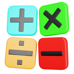 Obraz premium Colorful 3D Rendered Basic Math Symbol Square Button Illustration